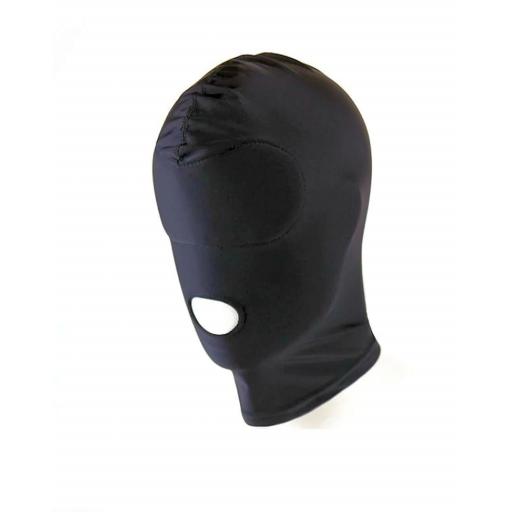 Blackout Fetish Hood. Total blackout Mask. Open Mouth.