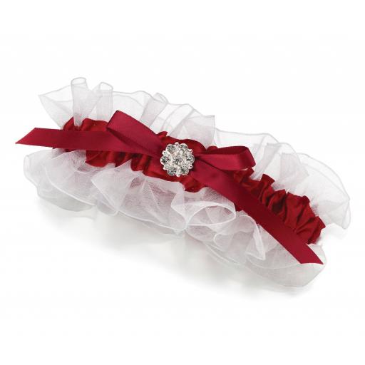 Lillian Rose Red and White Satin Rhinestone Garter