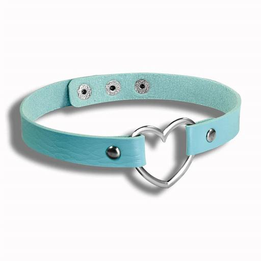 Lightweight Soft leather Heart day choker / collar. Blue