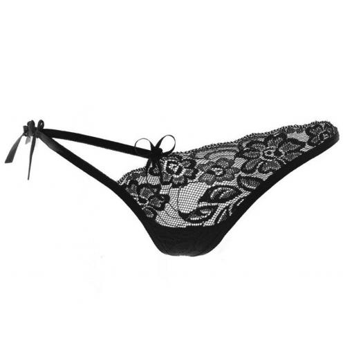 Offset bows lacy thong