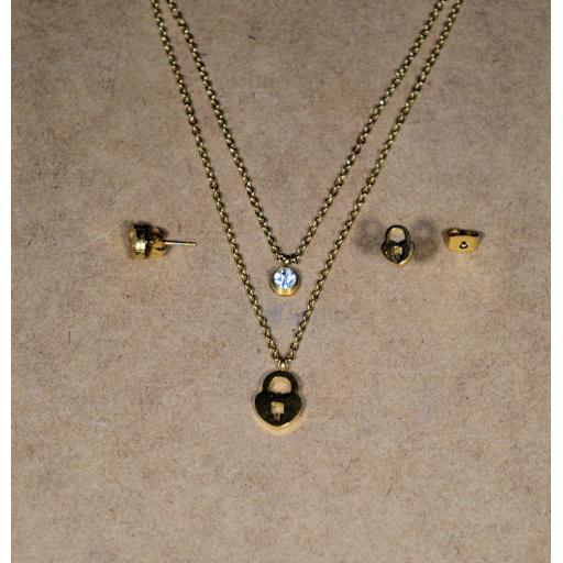 Padlock necklace and earring set