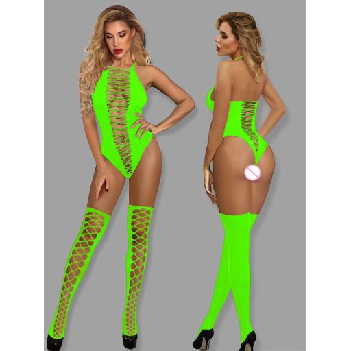 Neon Green Body Top and Stockings