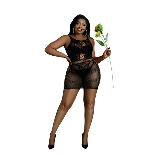 Black Cut-Out Floral Mini Dress Plus Size – Sexy Lace Lingerie