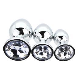 Toosh Metal Butt Plug Silver Set of 3 Clear Stone (3).jpg