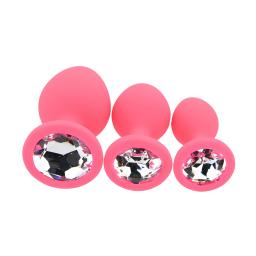 Toosh Silicone Butt Plug Pink Set of 3 Clear Stone (5).jpg