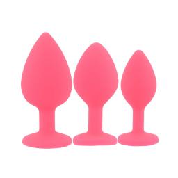 Toosh Silicone Butt Plug Pink Set of 3 Clear Stone (1).jpg