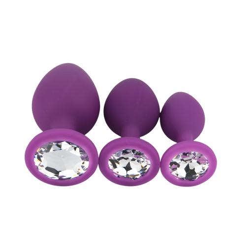 Toosh Silicone Butt Plug Purple Set of 3 Clear Stone (4).jpg