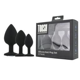 Toosh Silicone Butt Plug Black Set of 3 Clear Stone (6).jpg