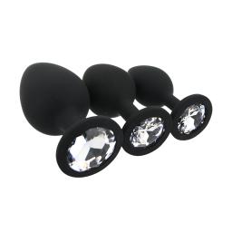 Toosh Silicone Butt Plug Black Set of 3 Clear Stone (5).jpg