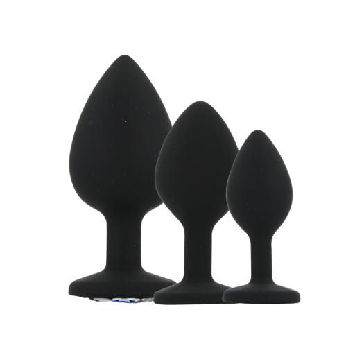 Toosh Silicone Butt Plug Black Set of 3 Clear Stone