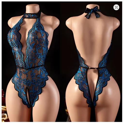 Blue Open Cross Women Body Suit