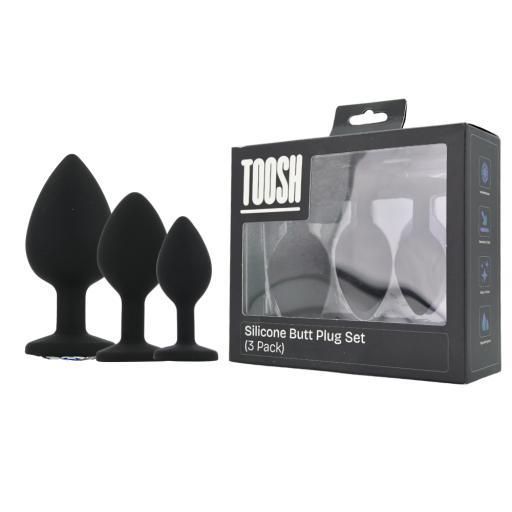 Toosh Silicone Butt Plug Black Set of 3 Clear Stone (6).jpg