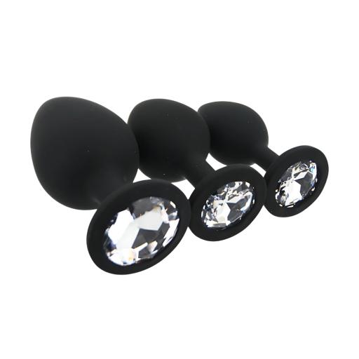 Toosh Silicone Butt Plug Black Set of 3 Clear Stone (5).jpg
