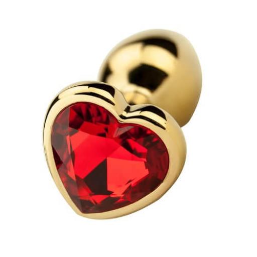 Gold Heart Shaped Butt Plug with Red Jewel