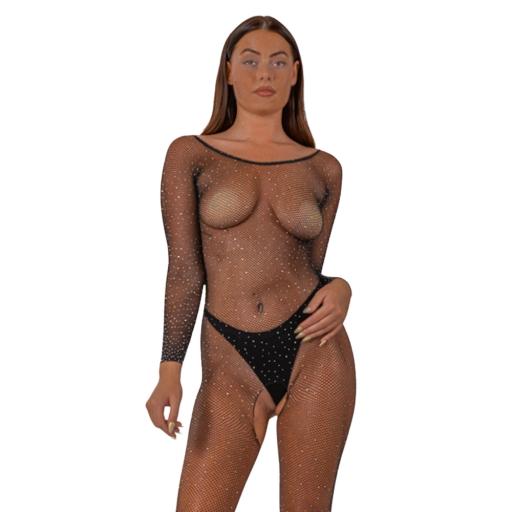 Lace by LJ Rhinestone Crotchless Long Sleeved Bodystocking Black (1).jpg