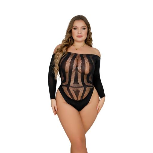 Plus Size Long Sleeved Cut Out Back Bodysuit by LJ Lace