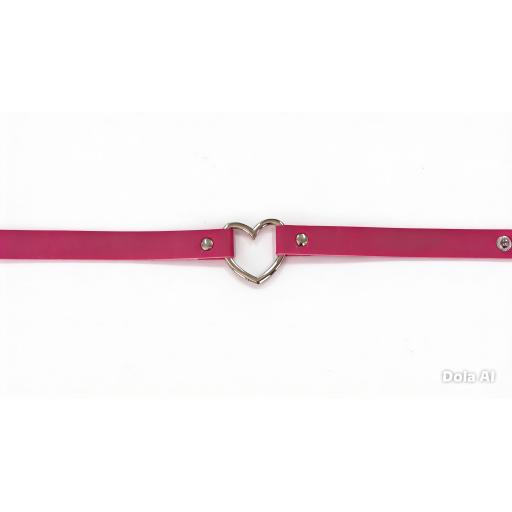 Lightweight Soft Faux Leather Heart Day Choker Collar - Dark Pink