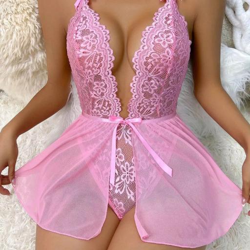 All in one pink lace bra and panties