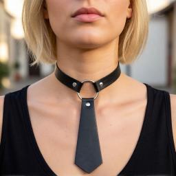 Vegan Leather Choker Necktie Design on model.jpg