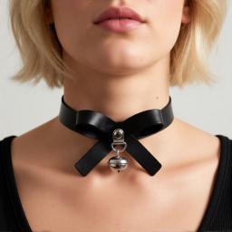 Vegan Leather Choker Bow Knot Bell Design  (2).jpg