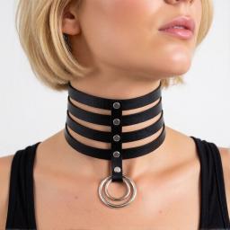 Vegan Leather Choker 4 Row Cage Design on model.jpg