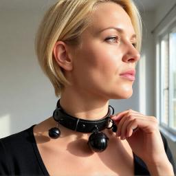 Vegan Leather Choker With Black Rings & Bells  on model.jpg