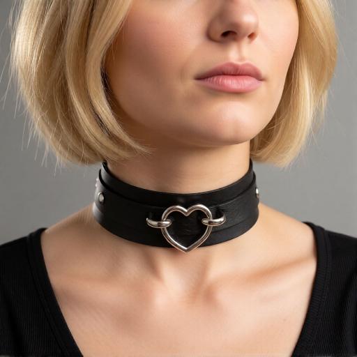Vegan Leather Choker Bound Heart Design on model.jpg