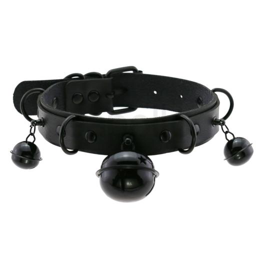 Vegan Leather Choker With Black Rings & Bells  (2).jpg