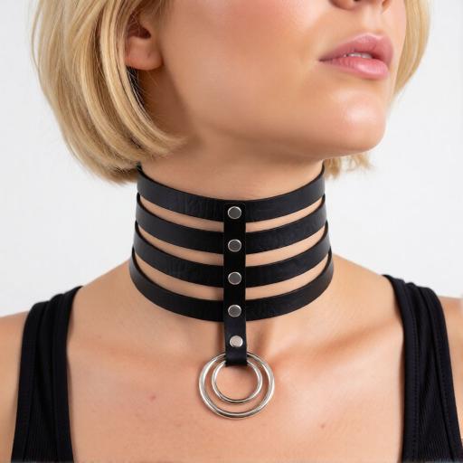 Vegan Leather Choker 4 Row Cage Design on model.jpg
