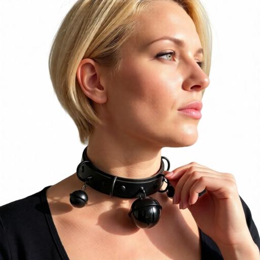 Vegan Leather Choker With Black Rings & Bells