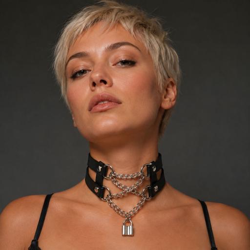 Vegan Leather Chain Lock Choker
